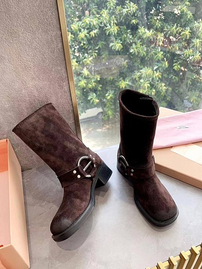 Женские замшевые сапоги MIU MIU Ankle Premium   