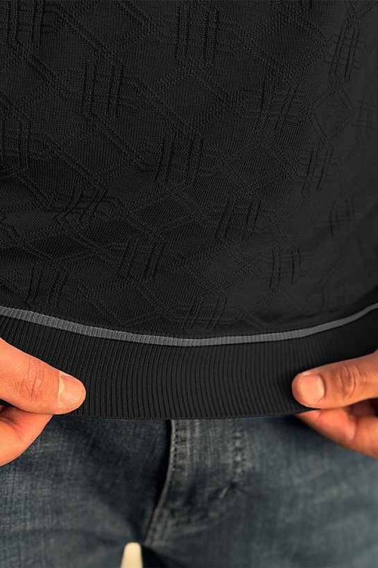 Чёрное поло с длинным рукавом Stefano Ricci zip-up