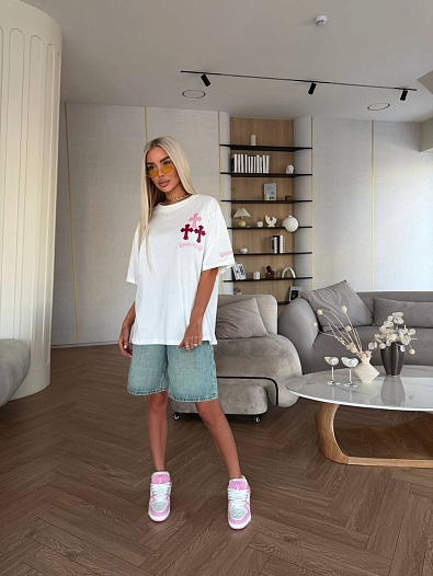 Женская оверсайз футболка белого цвета Chrome Hearts premium   