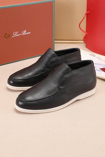 Кожаные лоферы с мехом Loro Piana Open Walk - Black   