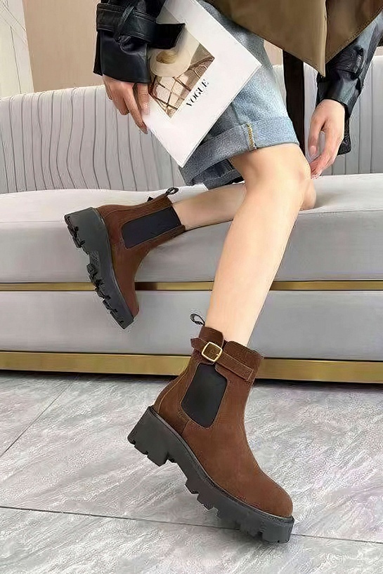 Женские замшевые сапоги Celine premium - Brown