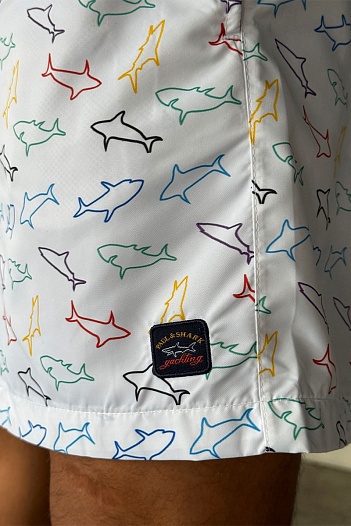 Мужские белые шорты Paul & Shark shark-print   