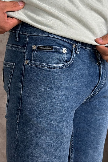 Мужские синие джинсы Dolce & Gabbana logo-plaque   
