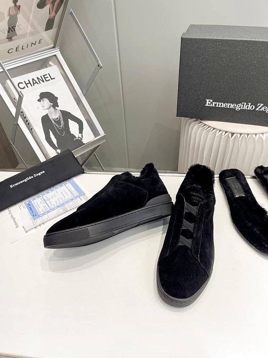 Кроссовки с мехом Ermenegildo Zegna Triple Stitch low-top - Black
