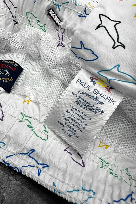 Мужские белые шорты Paul & Shark shark-print