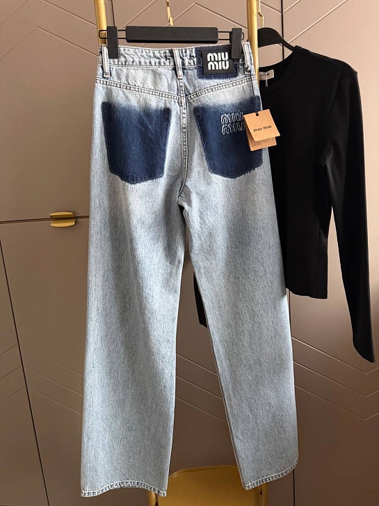 Женские светло-голубые джинсы со стразами MIU MIU premium