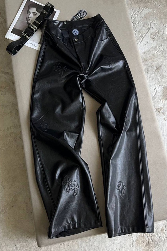 Женские брюки из эко-кожи Chrome Hearts