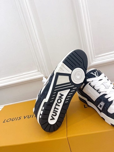 Женские кожаные кроссовки Louis Vuitton Trainer Monogram - White / Blue   