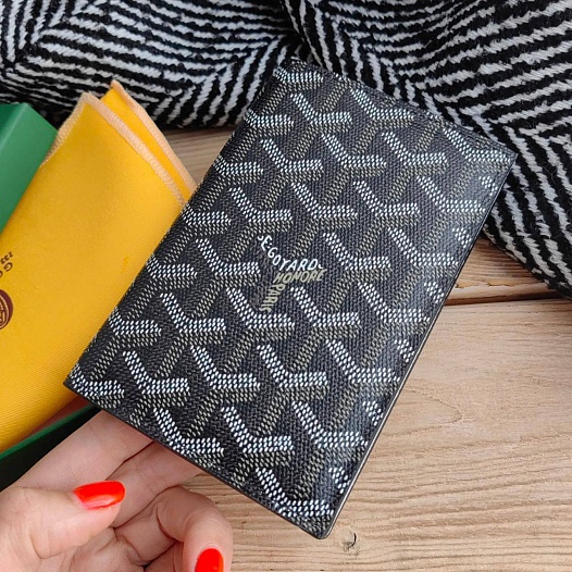 Кожаная обложка на паспорт Goyard - Black 10х14 см   