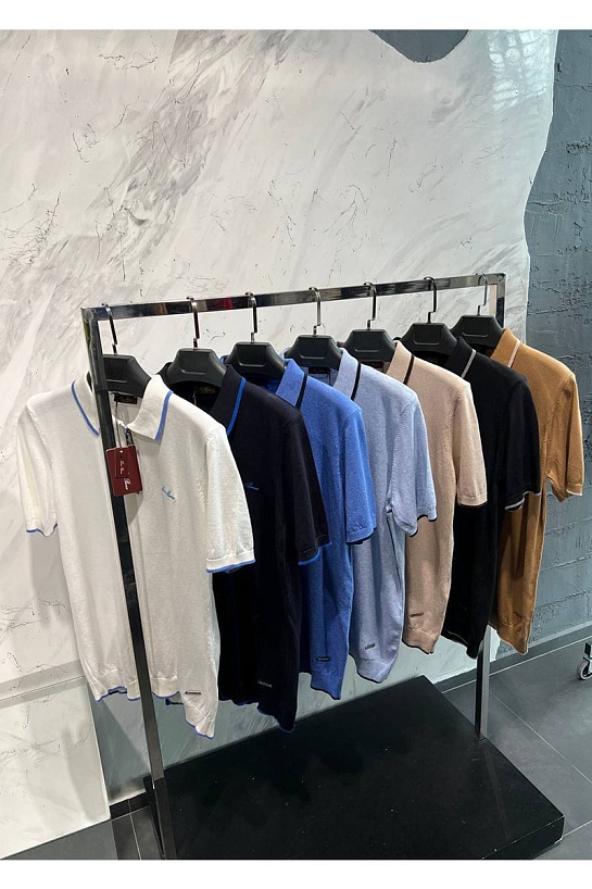 Мужское синее поло Loro Piana zip-neck