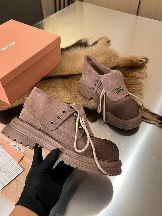 Женские замшевые ботинки MIU MIU Premium - Brown