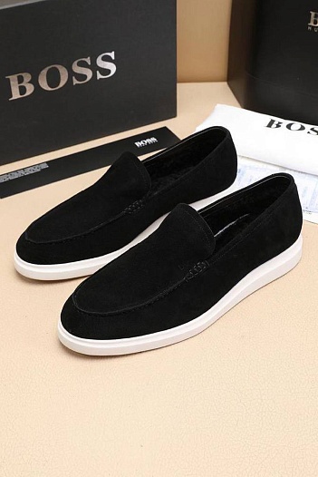 Замшевые лоферы с мехом Hugo Boss   