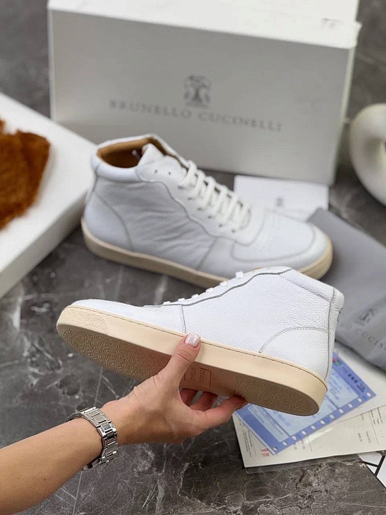 Кожаные кроссовки с меховой стелькой Brunello Cucinelli