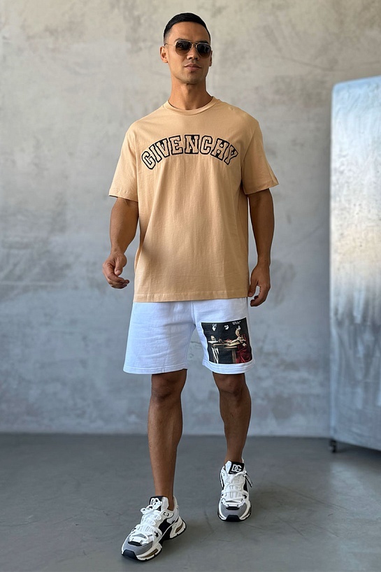 Бежевая оверсайз футболка Givenchy college logo-embroidered