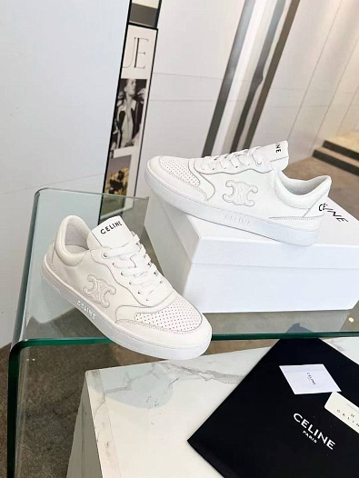 Женские кожаные кроссовки Celine Premium - White   