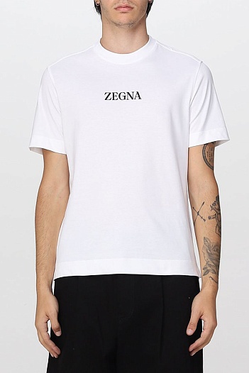 Мужская белая футболка Zegna logo-print   