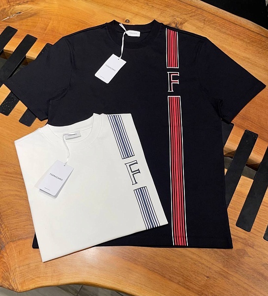 Мужская белая футболка Ferragamo college stripes