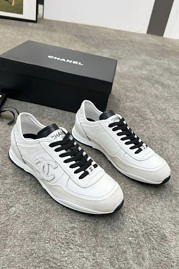 Женские кожаные кроссовки Chanel premium - White   