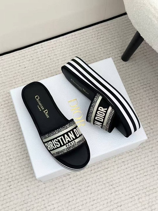 Женские шлёпанцы на платформе Dior Premium - Black