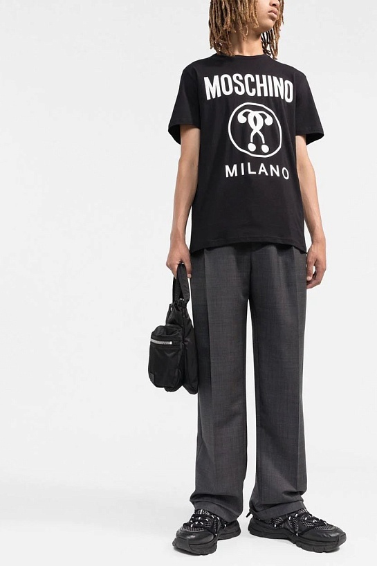 Чёрная оверсайз футболка Moschino Double Question Mark Logo