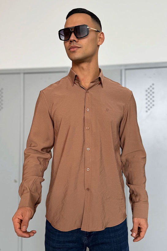 Мужская рубашка Hermes H embroidered - Brown