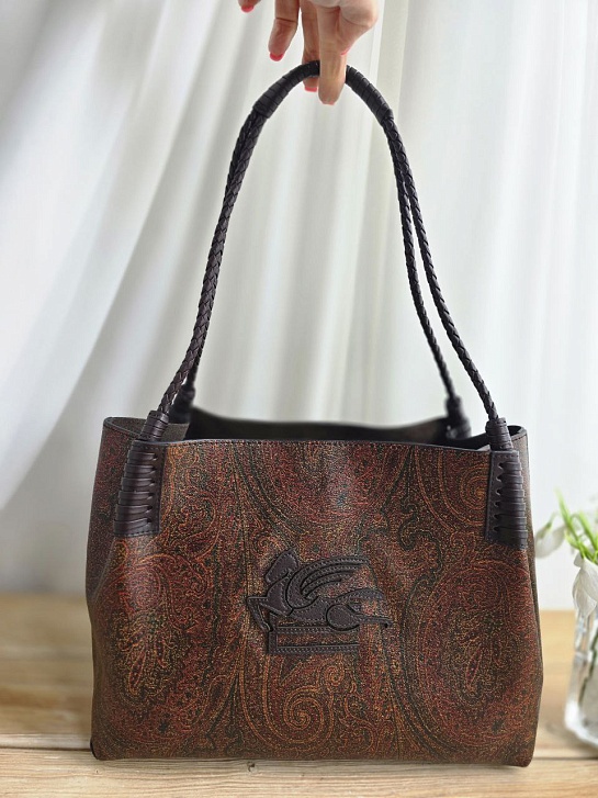 Кожаная сумка Etro с узором пейсли 38x23 см