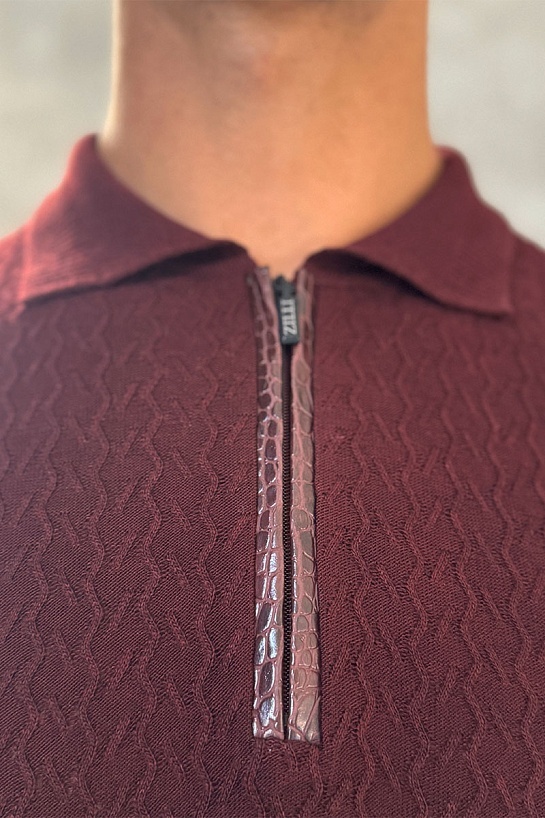 Поло с длинным рукавом Zilli zip-up - Burgundy