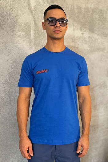 Мужская синяя футболка Hugo Boss logo print   