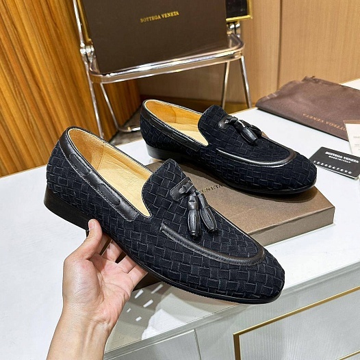 Мужские замшевые лоферы Bottega Veneta Intrecciato - Black   