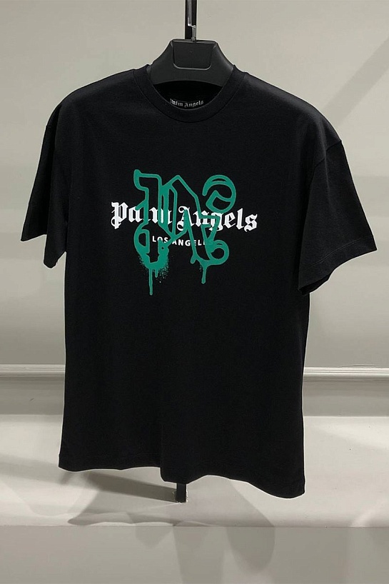 Чёрная футболка Palm Angels Los Angeles monogram spray