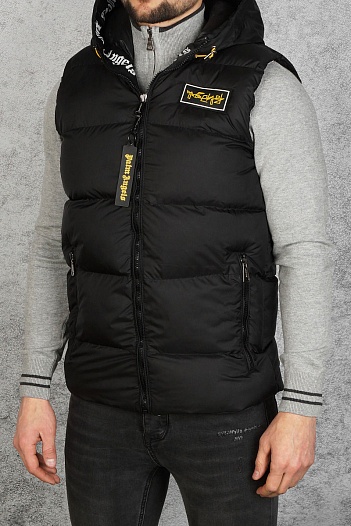 Мужской чёрный жилет Palm Angels с капюшоном   