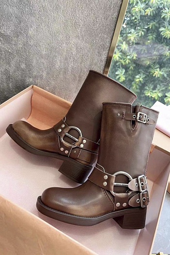 Женские кожаные сапоги MIU MIU Ankle Premium   