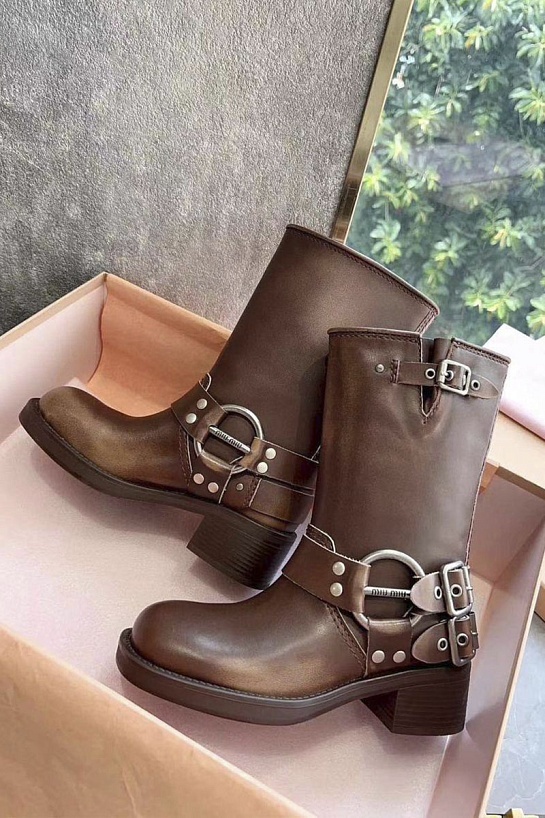 Женские кожаные сапоги MIU MIU Ankle Premium