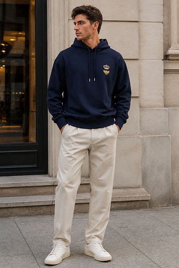 Тёмно-синее худи Dolce & Gabbana Bee Crown embroidery   
