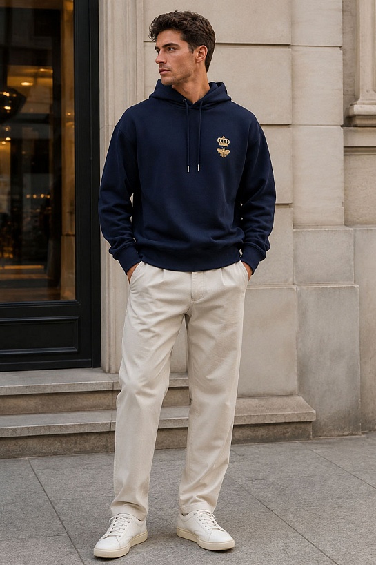 Тёмно-синее худи Dolce & Gabbana Bee Crown embroidery