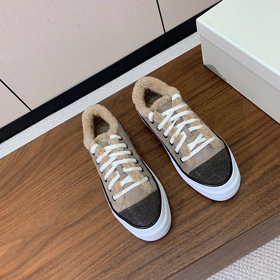 Женские кроссовки с мехом Brunello Cucinelli premium - Beige