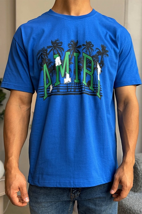 Синяя оверсайз футболка Amiri Varsity Palms