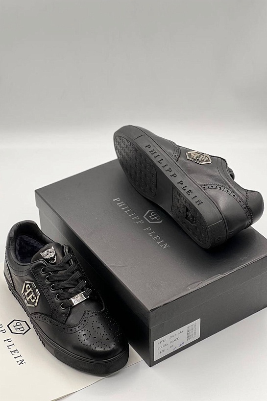 Кожаные кроссовки с мехом Philipp Plein