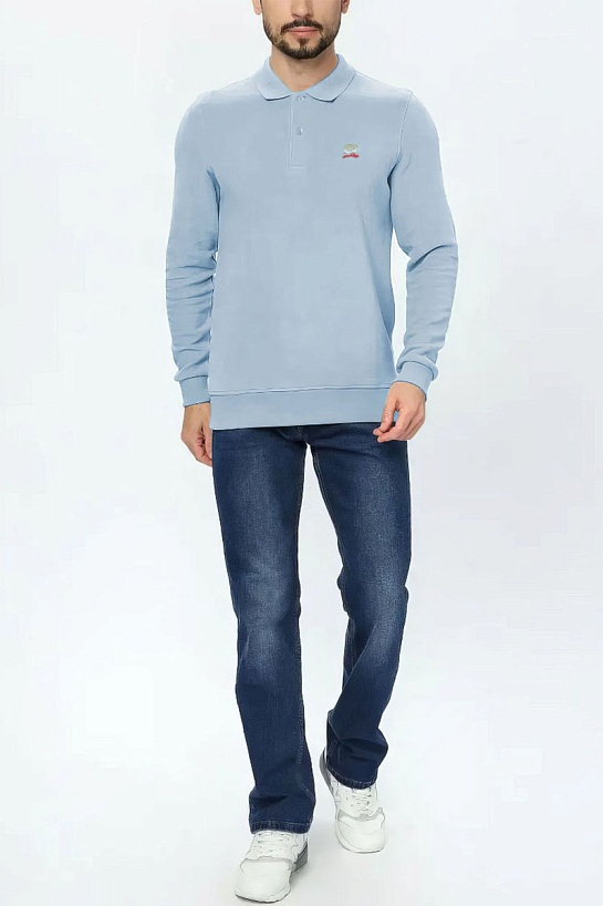 Голубое поло с длинным рукавом Paul & Shark