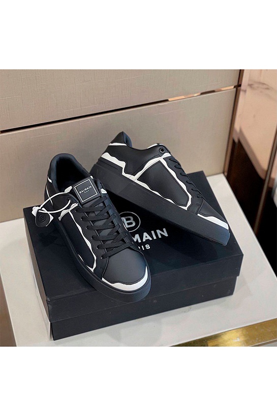 Чёрные кожаные кроссовки Balmain