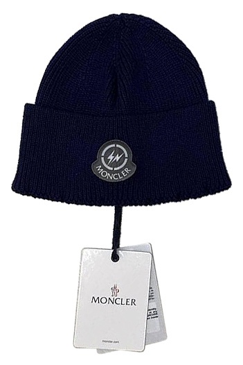 Брендовая шапка Moncler тёмно-синего цвета   