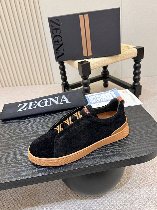 Замшевые кроссовки Ermenegildo Zegna Triple Stitch - Black