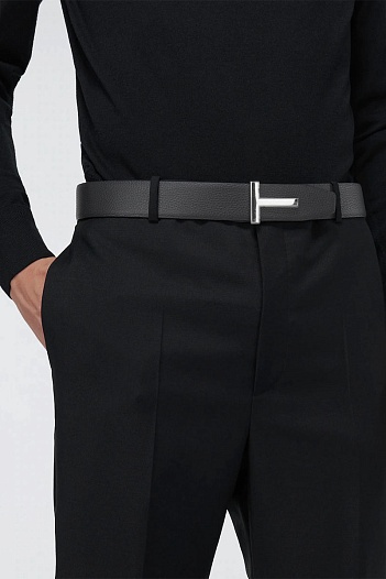 Кожаный чёрный ремень Tom Ford (ширина 3.8 см, длина 115 / 120 см)   