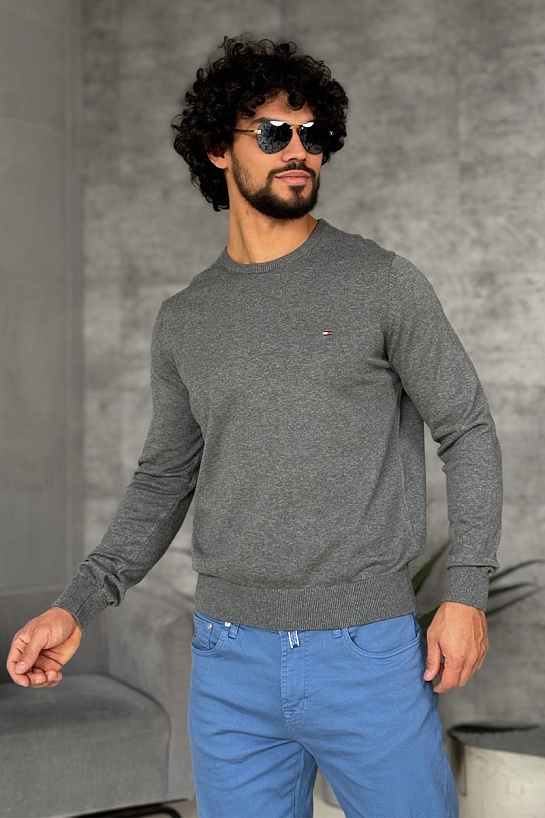 Мужская кофта Tommy Hilfiger серого цвета logo-embroidered