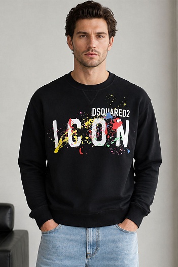 Мужской чёрный свитшот Dsquared2 "ICON" logo-print   