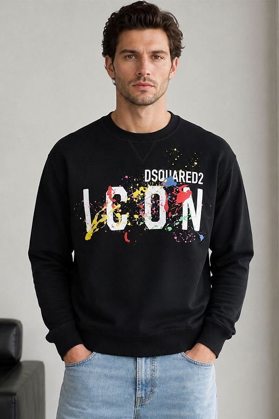 Мужской чёрный свитшот Dsquared2 "ICON" logo-print