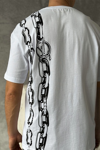 Мужская оверсайз футболка Louis Vuitton Chain print - White   