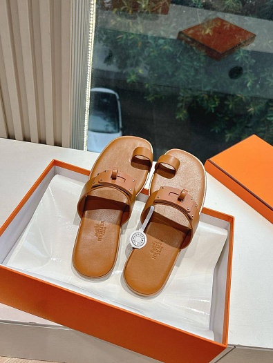 Женские кожаные шлёпанцы Hermes July Kelly premium   