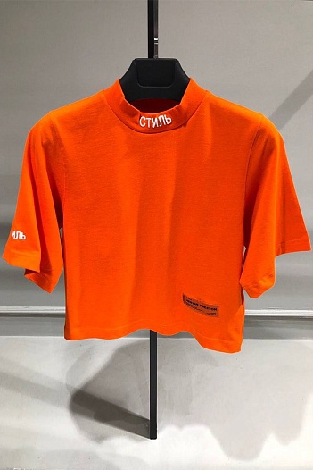 Оранжевая футболка Heron Preston СТИЛЬ-logo cropped   