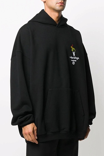 Оверсайз худи Balenciaga Paris Olympics Flame embroidered-logo   